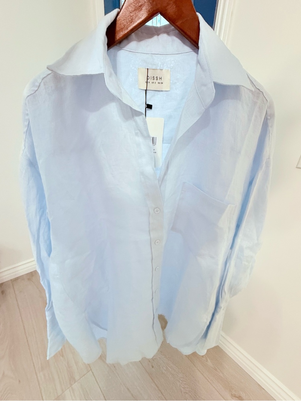 Dissh Ellis Ice Blue Long Sleeve Linen Shirt size 6 AU